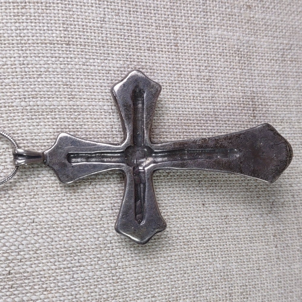 Black Onyx/Sterling Silver Cross Necklace - Picture 4 of 10